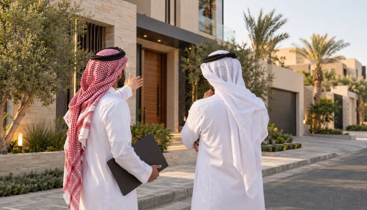 وسيط عقاري يناقش سعر فيلا مع مالكها أمام العقار